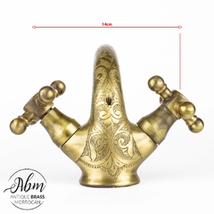 Brass Faucet engraved Double Handle For Bathroom Sink With Two Cross Handles