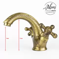 Brass Faucet engraved Double Handle For Bathroom Sink With Two Cross Handles - 4