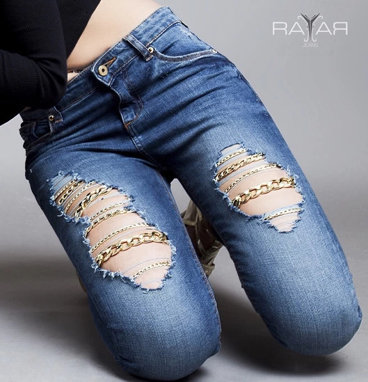 Jeans with Gold Chains for Women | Rayar Jeans - 1/4