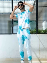 Buy White And Blue Tie And Dye T-Shirt And Joggers Co-ord Set For Men
