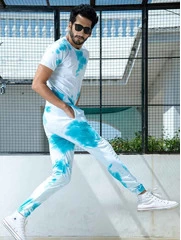 Buy White And Blue Tie And Dye T-Shirt And Joggers Co-ord Set For Men - 2