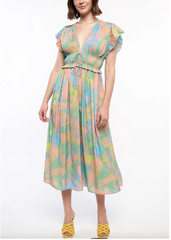 Current Air Pleats Print Green/Orange Midi Dress