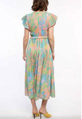 Current Air Pleats Print Green/Orange Midi Dress - 2