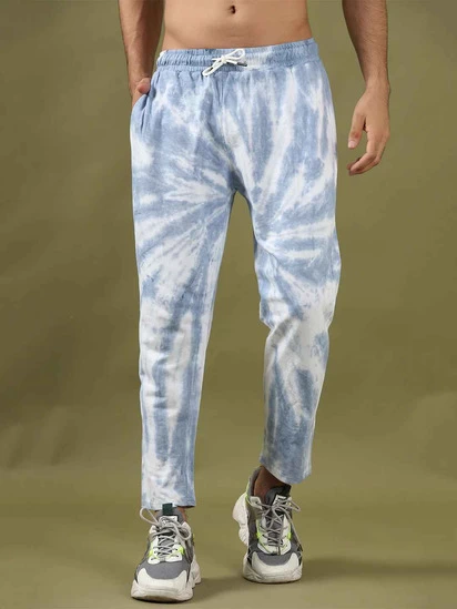 Buy Positive Thoughts Faded Blue Tie Dye Joggers - 2/4