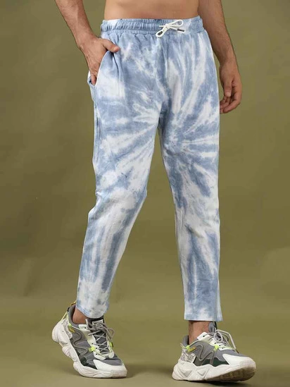 Buy Positive Thoughts Faded Blue Tie Dye Joggers - 3/4