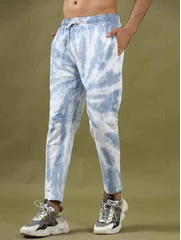 Buy Positive Thoughts Faded Blue Tie Dye Joggers - 4